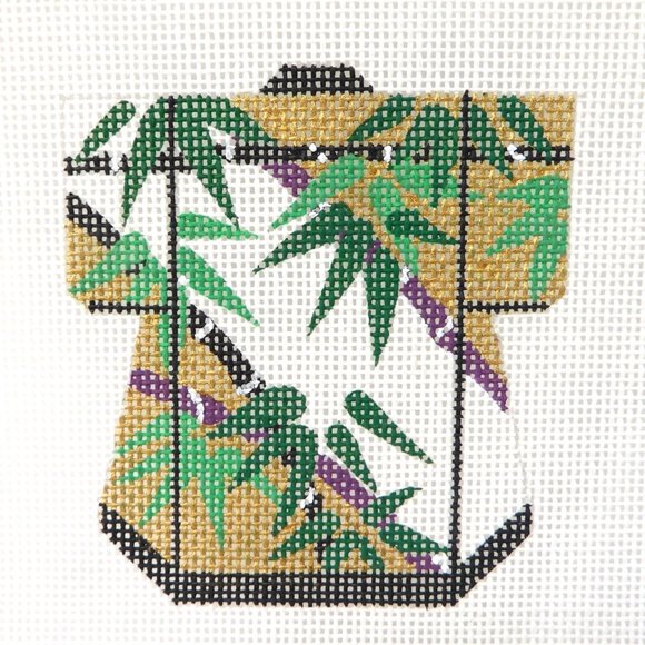 Lee Designs Bamboo Design Petite Kimono Needlepoint Canvas Hand Painted 18ct - Picture 1 of 4